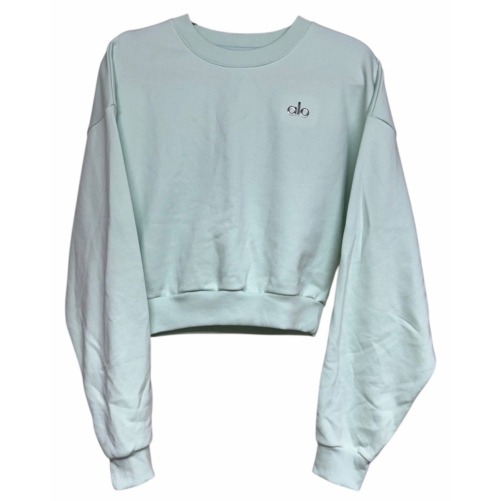 Alo Yoga Cropped Accolade Crew Neck Pullover Sweatshirt Spearmint Size Medium‎